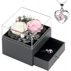 Cadeau Femme-2 Vraie Rose Éternelle Avec Collier, Anniversaire Saint Valentin Noël Fête Des Mères Cadeaux Pour Sa Femme Maman Grand-Mère Amie - Neuf