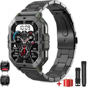 Montre Connectée Hommes(2 Bretelles),2.02'' Grand Écran,100+ Modes Sportifs 1 Atm Étanche,Fitness Smartwatch Avec Appels Bluetooth Fréquence Cardiaque Spo2 Sommeil Pour Android Ios(Vert Armée) - Neuf