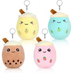 PATA-4 Pièces Porte Clef Bubble Tea Jouet en Peluche Pour Enfants Avec Porte-Clés Petits Animaux en Peluche Boba Rempli Peluche Doux Thé Aux Bulles Jouet 4 Couleurs¿17x7cm¿ - Neuf