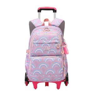 Cartable a roulettes pour fille - Violet - Avec boite a lunch et trousse - 6 roulettes pour escaliers - Neuf