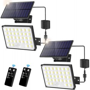 Kalanka-Lot De 2 Lampes Solaires D'extérieur Avec Détecteur De Mouvement (Avec Télécommande) - 127 Led - Avec Détecteur De Mouvement - 3 Modes - Pour Terrasse, Garage - Rallonge De 5 M - Neuf