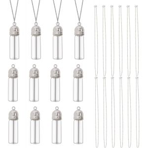 Kales-12 Collier De Flacons En Verre Pour Flacon De Liquide Pendentif Collier D'eau Livré Avec 12 Chaînes Et 30 Boucles Peut Être Ouvert Comme Souvenir Décorations Suspendues - Neuf