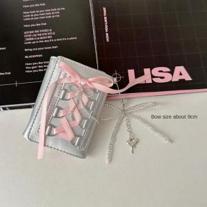 HUED-Argent doux portefeuilles pour femmes Y2k &agrave; sangle concepteur Original mode court porte-monnaie Style cor&eacute;en d&eacute;contract&eacute; nouveau mignon portefeuille sac &agrave; main-Pink-Bow Pendant - Neuf