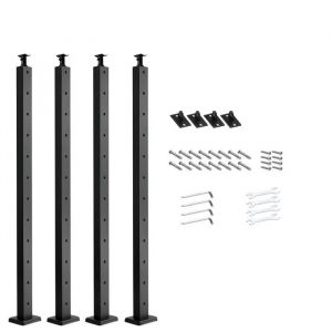 Lot de 4 Poteau de Garde-corps-Duoku-1067x25,4x50,8 mm-avec Trous Horizontaux Pr&eacute;-perc&eacute;s et Support Incurv&eacute;-Finition Noir - Neuf