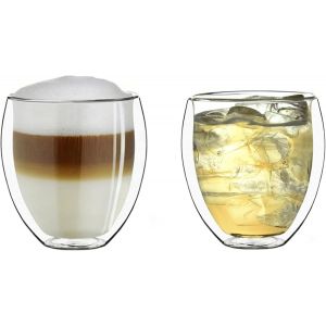 KALANKA-Ensemble de 2 Verres Thermique à Double Paroi XXL Bellied, Résistant à la Chaleur en Verre Borosilicaté, Verre à Café/Thé | 400ml - Neuf