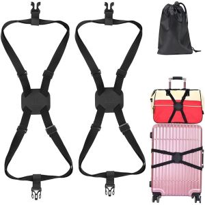 Lot De 2 Sangles De Bagage, Très Élastiques Et Réglables Avec Boucles, Ceinture De Voyage Robuste, Facile À Transporter, Sac Avec Boucles (Noir) - Neuf