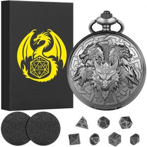 Eryi-Steampunk Cinq Têtes De Dragon Coquille De Montre De Poche, Mini Dnd Lot De Dés, 7 Pièces Dés D&d En Métal Polyédrique, Cadeaux D&d Avec Cadeau, Accessoires De Jeux De Société De Rôle, Argent Fo - Neuf