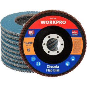 Disques Abrasifs 10 pieces WORKPRO, Disques de lames &oslash;115 mm, Disques 80 Grain pour Meuleuses d'Angle pour Acier Inoxydable, Metal/Acier et Bois - Neuf