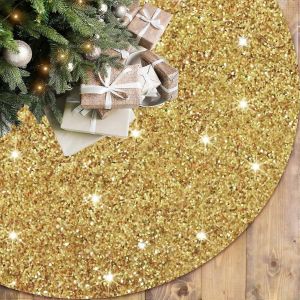 Jupe de sapin de No&euml;l dor&eacute;e &agrave; paillettes scintillantes - Jupe de sapin de No&euml;l ronde en velours pour Halloween - Jupe de sapin de No&euml;l dor&eacute;e brillante pour sapins de 1,2 m - - Neuf