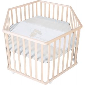 Ulteronixshop-Parc B&eacute;b&eacute; Hexagonal En Bois "Liebhabear" + Tapis De Parc Et Roues Avec Freins - Blanc - Neuf
