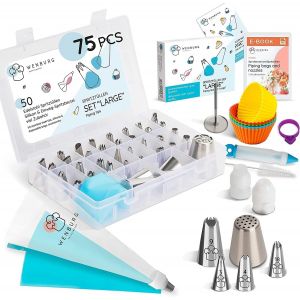 Kalanka-Kit De Douille Patisserie Professionnelle - 75 Pi&egrave;ces - Diff&eacute;rentes Poches A Douille Patisserie - Douilles &Agrave; P&acirc;tisserie Avec De Nombreux Accessoire Patisserie Y Compris E Book (Set Large) - Neuf