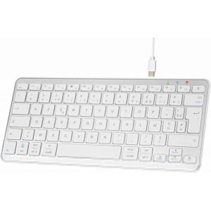 MDY-Clavier sans Fil Bluetooth, Mini Clavier AZERTY Français, Clavier Léger Silencieux, Rechargeable USB C, 12 Raccourcis Multimédias, pour Mac, iPad, iPhone, Android, Windows-Silver - Neuf