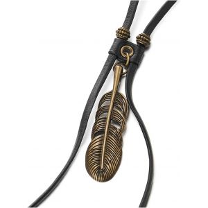 Kal-Punk Rock Laiton Vieilli Plume Feuille Bolo Tie Cravatta, Lariat Collana, Noir Pelle Rodeo Lungo Y Collana Homme Femme - Neuf