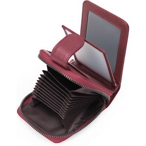 Porte-Cartes De Cr&eacute;dit En Cuir V&eacute;ritable Avec Blocage Rfid Pour Femme - Petit Portefeuille &Agrave; Fermeture &Eacute;clair,Date Rouge.,S,1 X - Neuf