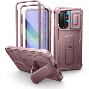 Pour Coque Samsung Galaxy A36[Double Cadre Avant Et Support] Avec Cam&eacute;ra Coulissante Int&eacute;gr&eacute;e & Protecteur D'&eacute;cran,Coque De Protection Robuste R&eacute;sistante Aux Chocs-Poudre Pivoine - Neuf
