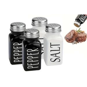 Ensemble De 4 Sali&egrave;res Et Poivri&egrave;res En Verre Avec Couvercles En Acier Inoxydable, 80 Ml. Lavage &Agrave; La Main Uniquement. - Neuf