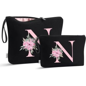 Maa-Lot De 2 Trousses De Toilette Initiales, Cadeaux D'anniversaire Pour Femme, Trousse De Toilette Portable De Voyage Avec Poign¿¿E (N) - Neuf