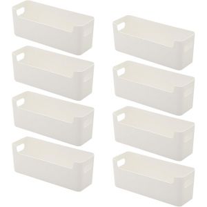 Panier Rangement,8 Pièces Bac Rangement Plastique,Paniers et Boîtes de Rangement à Port U(Blanc, 25,5x8,5x 8cm) - Neuf