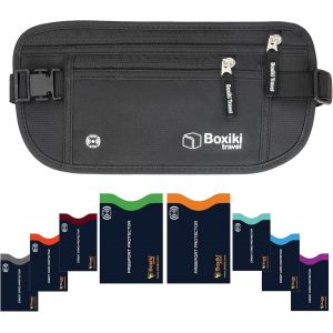 CAUC-Lot de 12 Protection Carte Bleue sans Contact avec Système de Code Couleur, RFID Etui Carte Bancaire Anti Piratage (Black Money Belt + RFID Sleeves Navy Blue (6 Credit Card + 2 Passport)) - Neuf