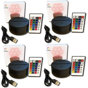KALANKA-Lot de 4 socles lumineux 3D LED,Base de lampe de rechange ou à monter soi-même,Télécommande incluse,Câble USB,Lampe d'illusion 3D,7 couleurs,Décoration pour chambre à coucher, chambre d'enfan - Neuf