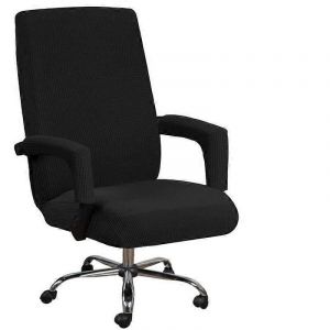 Housse De Chaise De Bureau Avec Accoudoirs En Lycra Jacquard Antid&eacute;rapant Doux Et Extensible Lavable En Machine,Polyester,(Grand,Noir) - Neuf