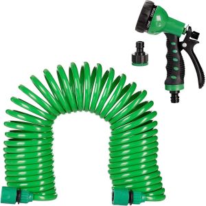 NouvelHorizonstore-Tuyau de Jardin avec Pomme d&iquest;arrosage, Extensible et Flexible Jusqu&iquest;&agrave; 10 m, en Spirale, 7 Modes de Jets, Vert - Neuf