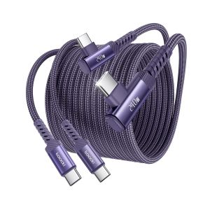 JGD-240W C&acirc;ble USB C vers USB C 3M [2 Pi&egrave;ces], Angle 90 Degr&eacute;s Type-C Charge Rapide PD3.1 Nylon Tress&eacute; Compatible avec iPhone 17 16 Pro Max Galaxy S25 S24 Ultra Pixel 7 MacBook Air, Violet - Neuf