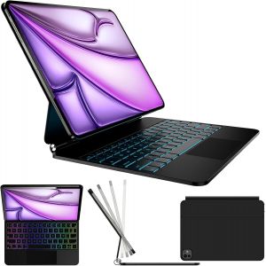 Clavier Pour Ipad Air 13 Pouce (2024 M2/2025 M3) & Ipad Pro 12,9 Pouce (6E/5E/4E/3E Gén) U2013 Clavier Azerty Avec Touchpad, 7 Couleurs Rétroéclairage, Usb-C, Magnétique U2013 Noir Gris, X9 - Neuf