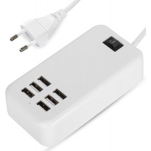 ERYI-30W Station De Charge Multi-Chargeur Usb, Concentrateur De Station De Charge Rapide À 6 Port Hub 100-240V Avec Câble De 150Cm Pour Téléphones Intelligents Tablette - Neuf
