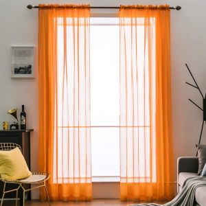 Eryi-2 Panneaux Couleur Pure Rideaux Noël De Fenêtre Transparents Lisse Élégant Panneaux Voile De Fenêtre/Rideaux/Traitement Pour Chambre Salon Tige De Poche 140 * 160cm(L X H) Orange - Neuf