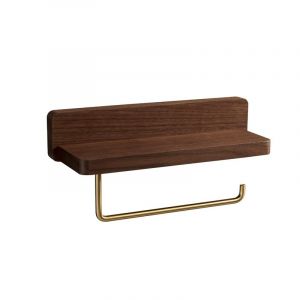Porte-papier toilette en bois avec étagère, porte-papier toilette mural (auto-adhésif ou à percer), porte-papier toilette double avec crochets en laiton de qualité pour cuisine et salle de bain - Neuf