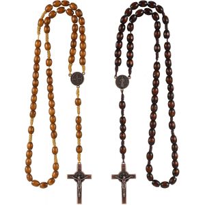 Kales-2 Colliers De Chapelet En Bois Colliers De Cha&icirc;ne De Rosaire Catholiques De Perles De Pri&egrave;re Faits &Agrave; La Main Avec Pendentif De Croix Bijoux Religieux Pour Dames Communion Bapt&ecirc;me - Neuf