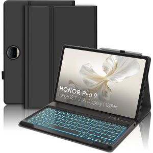 Coque Clavier Pour Tablette Honor Pad 9 12.1"" 2023, Azerty Fran&ccedil;ais R&eacute;tro&eacute;clair&eacute; Clavier Bluetooth D&eacute;tachable Magn&eacute;tique Pour Honor Pad 9 12.1"", Noir[Z598] - Neuf