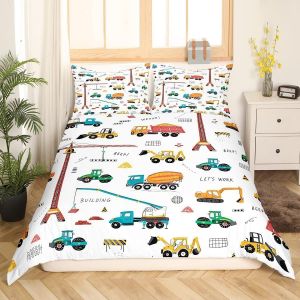 Tzf-Ensemble De Literie Pour Pelleteuse 220x240 Parure De Lit Tracteur Machines Camions,Housse De Couette Véhicule De Construction Pour Enfants Garçons Ados,Housse Couette Equipment Truck Jaune Vert - Neuf