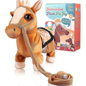 Jouet de poney de marche, jouet musical chantant et dansant en peluche, jouet interactif de promenade avec laisse, poney robot en peluche, animal en peluche secouant la t&ecirc;te. - Neuf