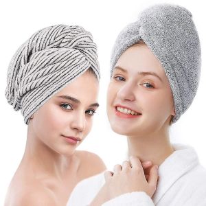 Lot De 2 Serviettes Pour Cheveux En Bambou, Turban De Douche En Microfibre Avec Boutons, Serviettes Ultra-Absorbantes &Agrave; S&eacute;chage Rapide Pour Cheveux Longs, &Eacute;pais Et Boucl&eacute;s. - Neuf