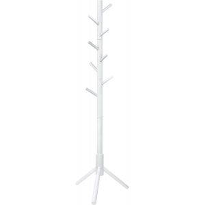 KALANKA-Portemanteau en Bois, Portant &agrave; V&ecirc;tements avec 8 Crochets, 3 Hauteurs R&eacute;glables, Portemanteau sur Pied, Assemblage Facile, Pour V&ecirc;tements, Chapeaux, Salon, Entr&eacute;e, Chambre, Bureau (Blanc) - Neuf
