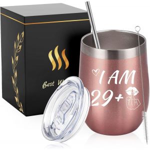 Eryi-30 Anniversaire Des Femmes, Tasse À Vin En Acier Inoxydable, Sans Bpa Double Paroi Isolée Sous Vide Verre À Vin Tasse À Café De Voyage, Cadeau De Camping - Neuf