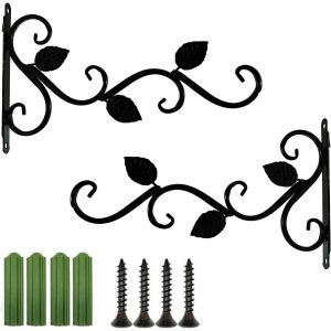 ERYI-Lot De 2 Crochets Muraux En Fer Pour Pots De Fleurs, Supports De Panier Plantes Suspendu, Pour Lanternes, Paniers Suspendus, Cages À Oiseaux, Carillons Éoliens - 30,5 Cm - Noir - Neuf