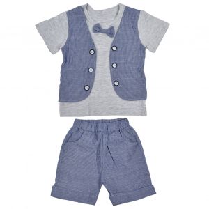 Ensemble De Vetements D'ete Pour Bebe Garcon, Chemise A Manches Courtes Et Short, Bleu Clair, 120 Cm - Neuf