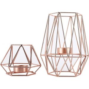 Fil métallique fer bougie chauffe-plat bougeoirs pour tables décor salon salle de bain décorations or forme géométrique supports lot de 2 (or rose) - Neuf