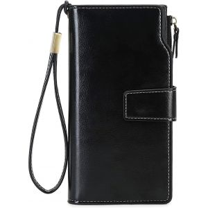 Portefeuille Femmes Grande Rfid Blocage Porte Monnaie Vintage Cuir Pu Dames Pochette 21 Fentes Pour Cartes Avec Dragonne Noir - Neuf