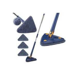 Balai de nettoyage triangulaire rotatif &agrave; 360 degr&eacute;s, r&eacute;glable, avec manche t&eacute;lescopique et tampons en microfibre - Neuf