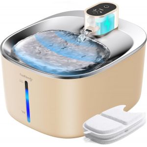 Fontaine A Eau Chat Sans Fil Avec Detecteur De Mouvement, 4l Fontaine À Eau Pour Chat À Pile Avec 4000mah Batterie Rechargeable, Distributeur Silencieux En Acier Avec 2 Filtre, Kaki Foncé - Neuf