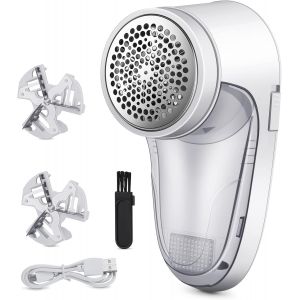 JGD-Machine Anti Bouloche,Rasoir Anti Bouloche,Anti Bouloche Vetement de USB Rechargeable Portable,Machine a Bouloche pour Chandails/V&ecirc;tements/Rideaux/Tapis,2* Lame de Rechange-Blanc - Neuf