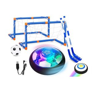 Ensemble De Hockey Sur Air Avec Ballon Et Lumi&egrave;res Led Pour Enfants - Jouet De Football A&eacute;rien 2 En 1 Avec Buts Et Crosses - Neuf