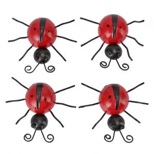 HJLIAN Lot de 4 decorations murales en forme de coccinelle en fer avec taches noires, decoration murale a suspendre pour jardin, pelouse, porche, rouge - Neuf