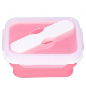 Hjlian Boite A Lunch Portable Isotherme En Silicone Avec Fourchette Et Cuillere Integrees Pour Bureau Et Ecole, Rose, 600 Ml - Neuf