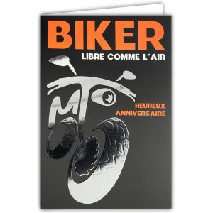 Carte Heureux ANNIVERSAIRE +Enveloppe 12x17,5cm Mot Moto Argenté Brillant Silhouette 2 roues forte cylindrée américaine pour Biker Passion Route 66 - Création Impression Fabrication Française - Neuf