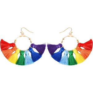 Chenquansarl-Boucles D'oreilles Arc-En-Ciel, 1 Paire De Boucles D'oreilles &Agrave; Pampilles Arc-En-Ciel, Boucles D'oreilles Tassel Pour Femmes, Boucles D'oreilles &Agrave; Pampilles Boho Vintage, Pour Carnaval, - Neuf